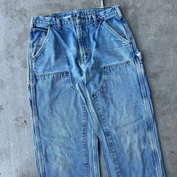 Vintage Y2K Carhartt blue denim jeans double knee work wear carpenter pants - Picture 2 of 12
